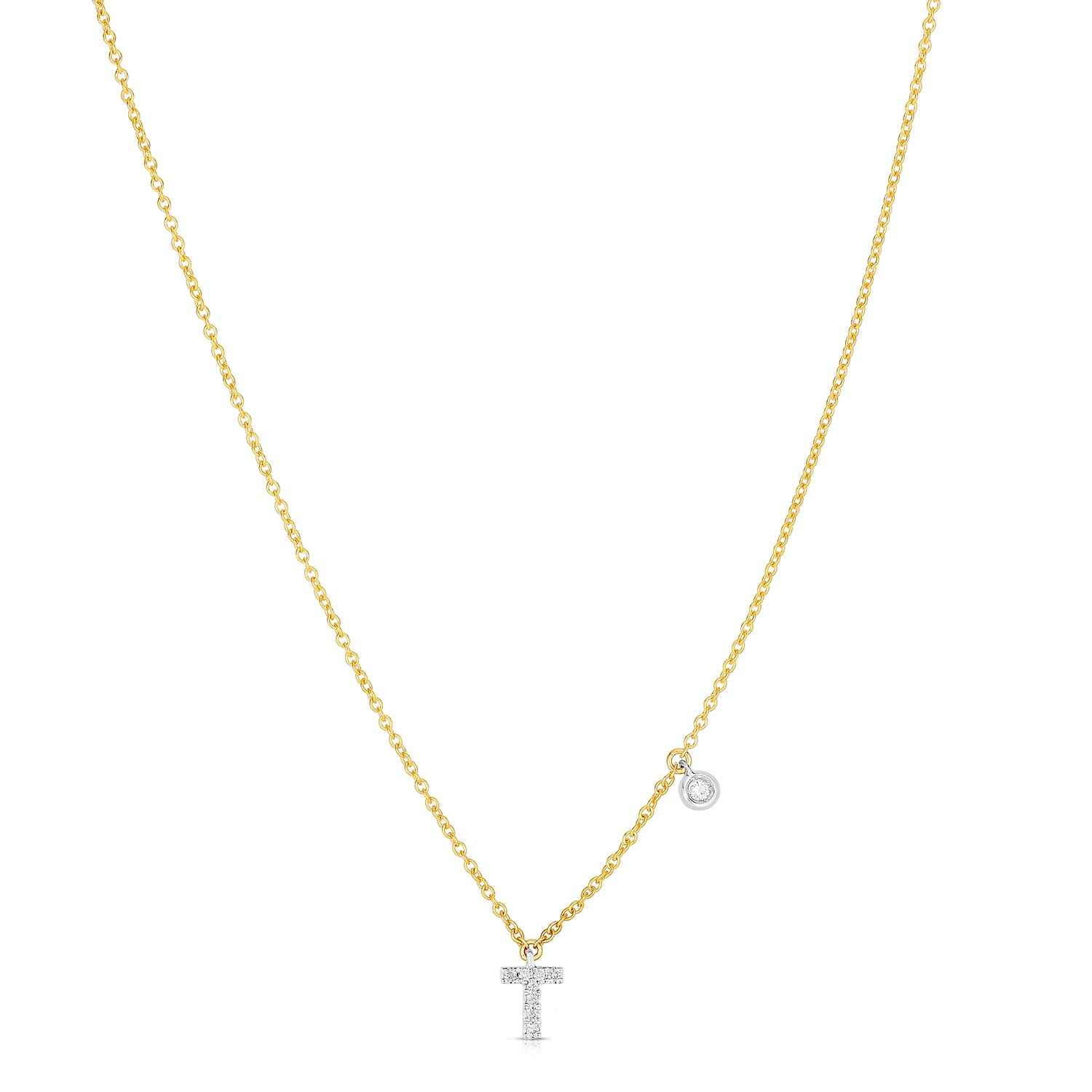 Sabel Collection 14K Yellow and White Gold Diamond Miniature Initial Pendant Necklace